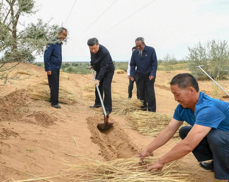 2019年8月21日，習近平來到甘肅省武威市古浪縣八步沙林場，實地察看當地治沙造林、生態(tài)保護等情況。新華社記者 謝環(huán)馳 攝