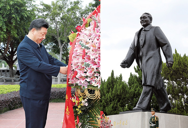 2020年10月14日，習近平總書記向深圳蓮花山公園鄧小平同志銅像敬獻花籃。